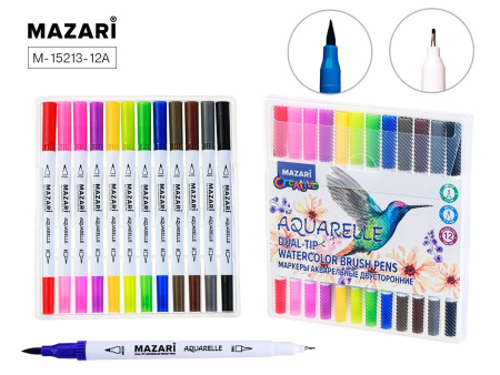 Маркер-акварель 12цв Aquarele двусторон. (кисть+капиллярная ручка