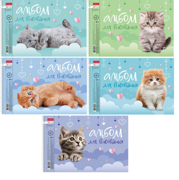 Альбом/гребень 32л Пушистые мордочки, перфорация, 5 диз.