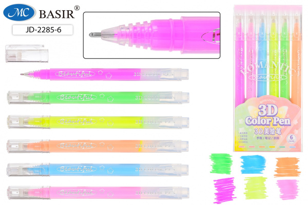 Набор гелевых ручек  6цв. 3D Неон, акриловые чернила