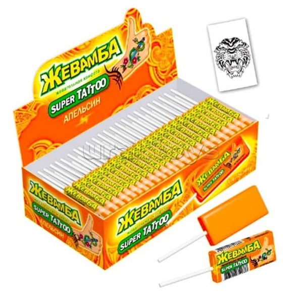 Жевательная конфета "Жевамба SUPER TATTOO" апельсин 10г (50шт)