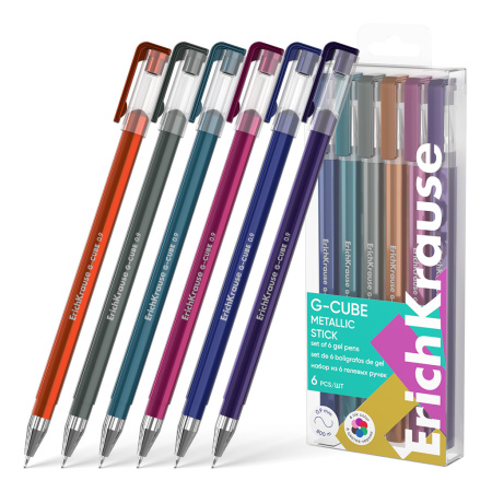 Набор гелевых ручек 6цв. ЕК G-Cube Stick Metallic, 0,1мм