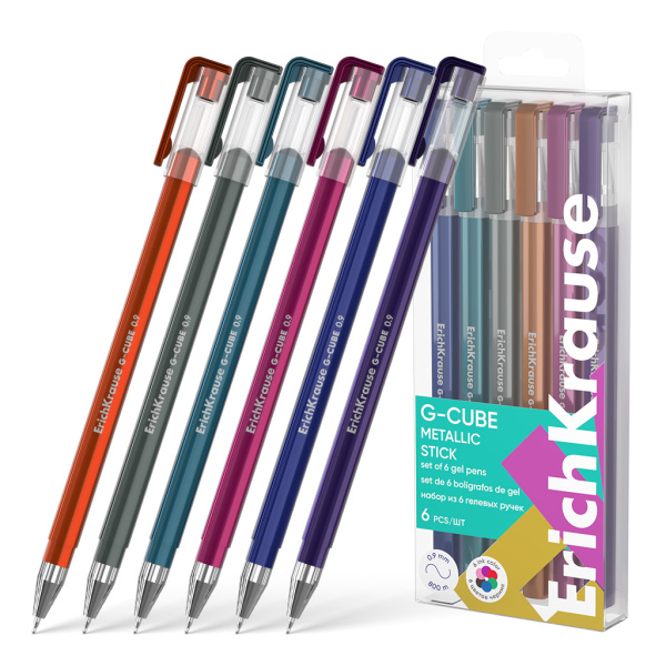 Набор гелевых ручек  6цв. G-Cube Stick Metallic, 0,1мм