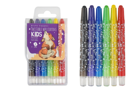 Мелки Восковые  6цв Kids. Лисёнок, выкруч., пластик.корпус