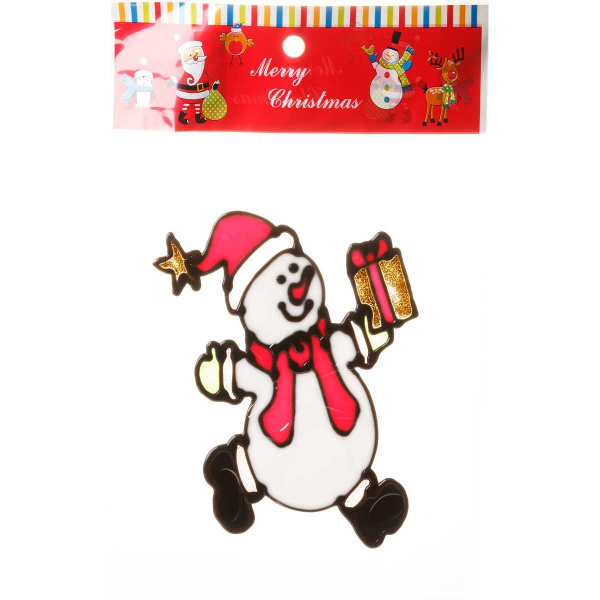 яНаклейки на окно  Снеговик с подарком 15х20см