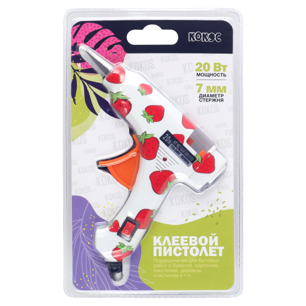 Пистолет термоклеящий электрич. 20Вт/220В, 7мм Клубничка, кнопка