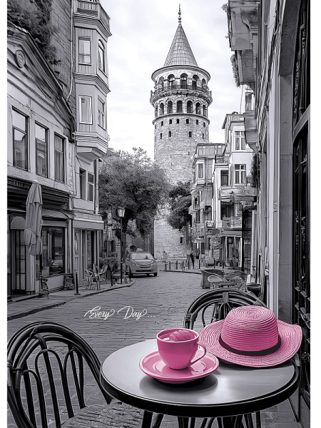 Ежедневник А5 7Бц Розовые чашка и шляпка, контраст 80л