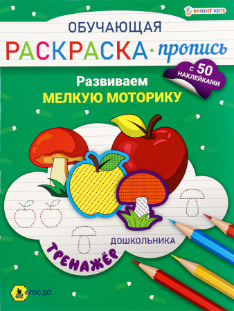 Раскраска-пропись с наклейками А4 Развиваем мелкую моторику