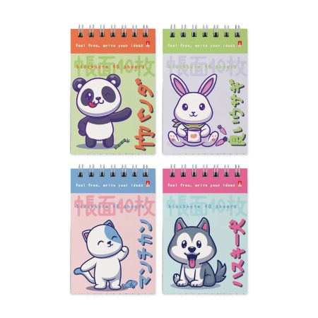 Блокнот/гребень А7 40л Kawaii Animals, 4 вида
