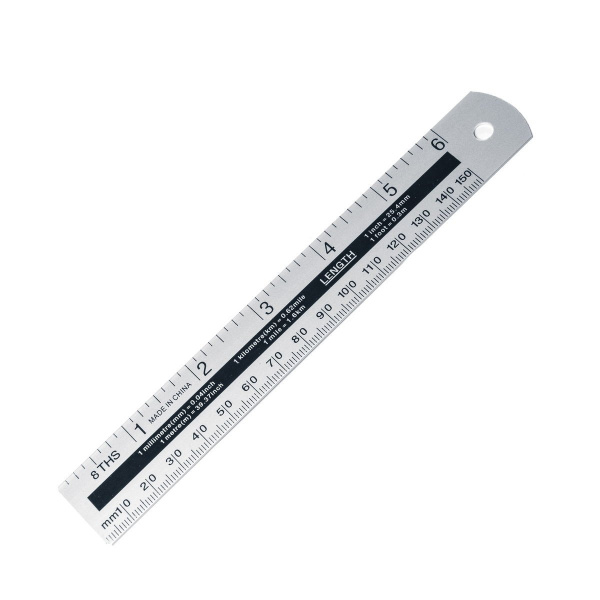Линейка металл  15см, 2 шкалы, пакет ПВХ