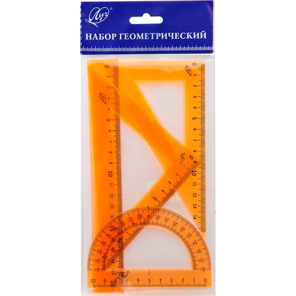 Линейки 4 пр.(лин.20см,2треуг,тр-р) н-р Оранжевый средний