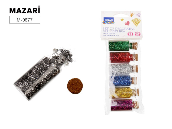 Блестки №14,  6цв стекл.колба 10г