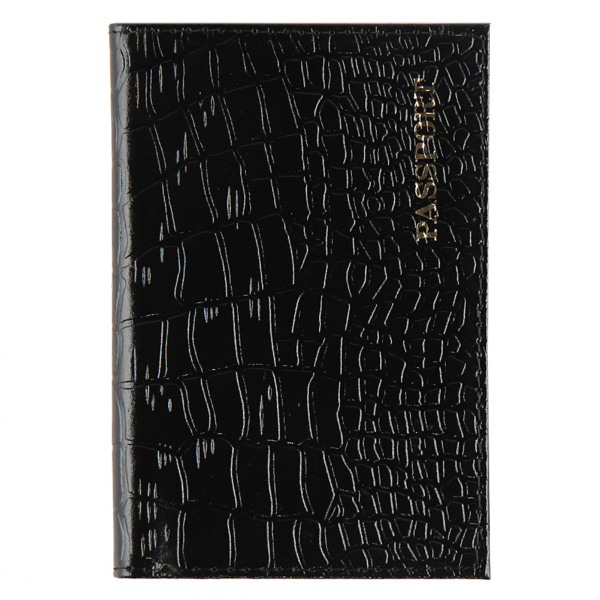 Обложка/паспорта "Cayman" чёрная, кожа, лак, тисн. фольгой