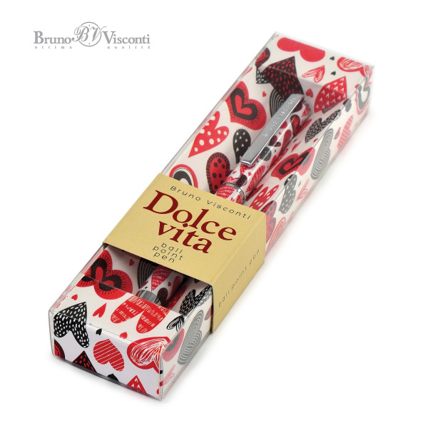 Ручка подар. шарик. Dolce Vita. Сердечки 0,7мм, синяя, мет АКЦИЯ