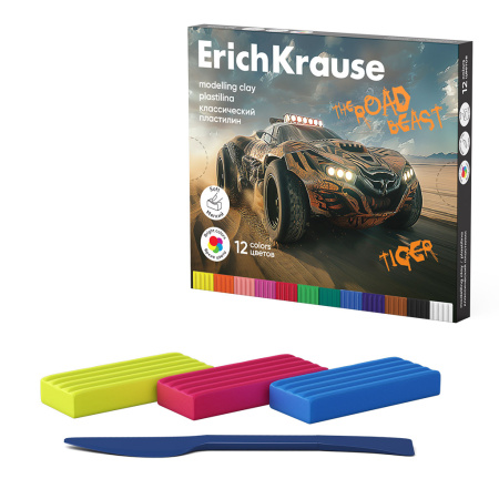Пластилин Классический Дорожный зверь 12цв. со стеком 180гр