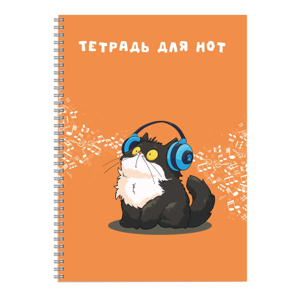 Нотная тетрадь гребень 32л Кот в наушниках