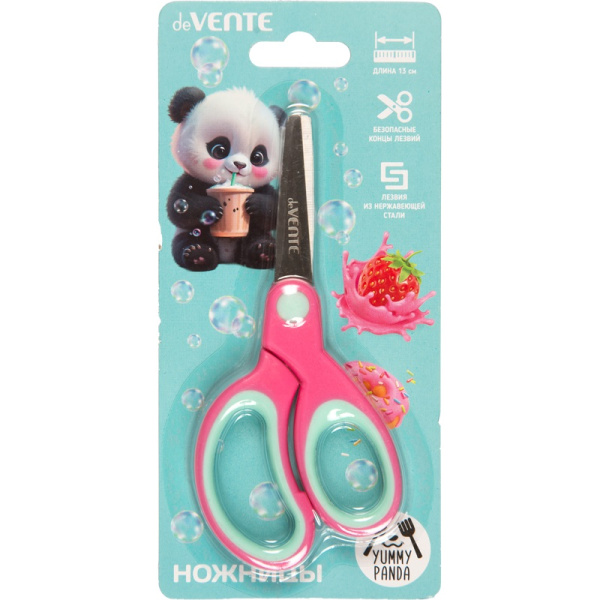 Ножницы  детск. 130мм Yummy Panda, закругл лезвия, прорез.ручк