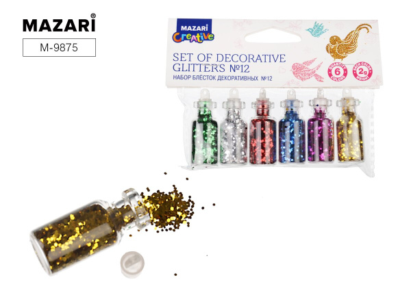 Блестки №12,  6цв стекл.колба 2г