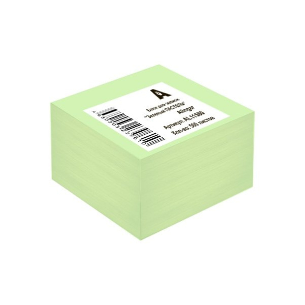 Блок для записeй 8.5*8.5*5см зелёный пастель непроклееный