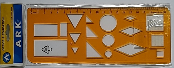 Трафарет геометрических фигур с линейкой 20см