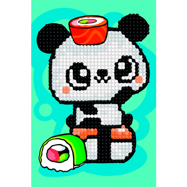 Алмазная мозаика на картоне 10*15см Малыш панды ест роллы