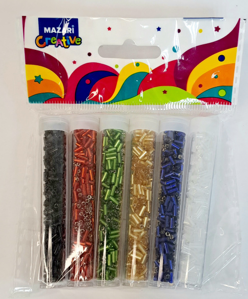 Бисер 6цв 7гр 3мм, пластик.колба (стеклярус)