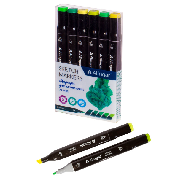 Маркер д/скетчинга  06цв Зеленые цвета  1-6мм