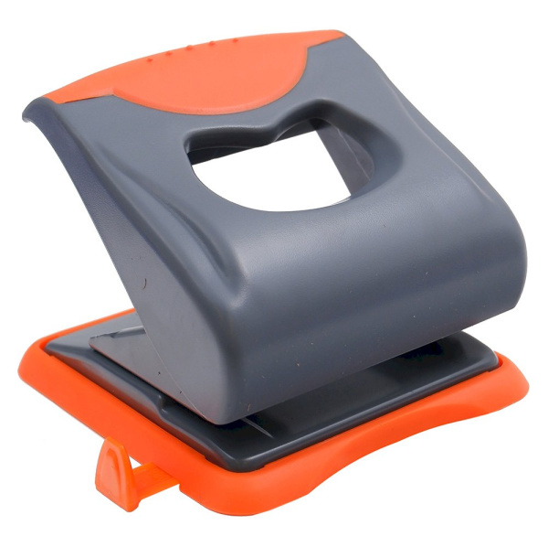 Дырокол 30л Qredo метал.корпус, серо-оранжевый, с линейкой АКЦИЯ