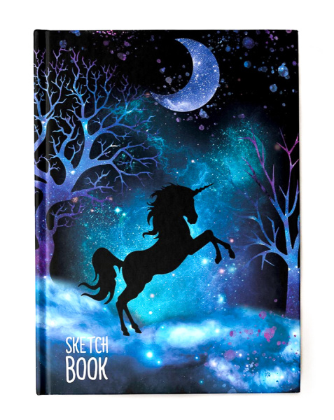 Скетчбук А5 7БЦ  80л Волшебный лес, на резинке, выб.лак