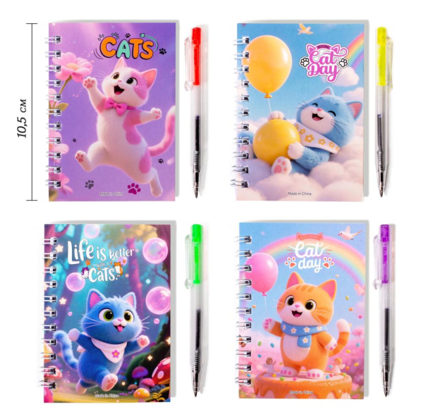 Блокнот/гребень  7,5*10,5см  36л Котики, с ручкой