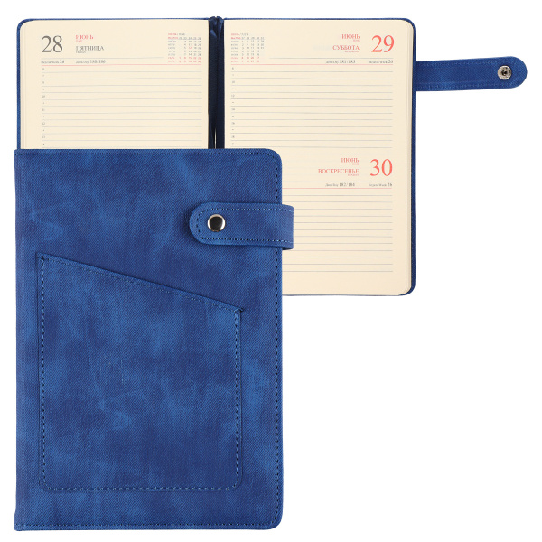 Ежедневник.2026г А5 7Бц Soft синий, кожзам, поролон, на кнопке