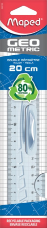 Линейка пластик 20см Geometric с держателем рельефная АКЦИЯ