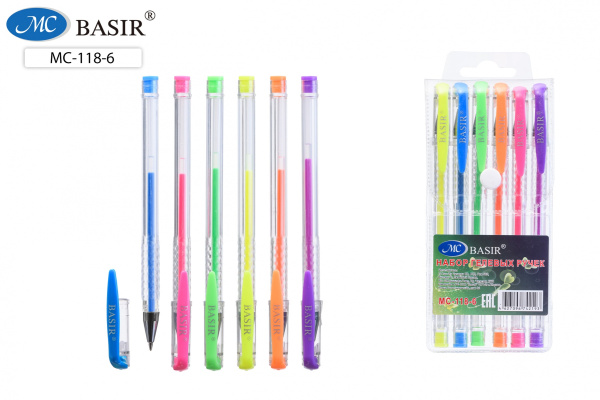 Набор гелевых ручек  6цв. MС  прозр.корпус, цв.колпачок