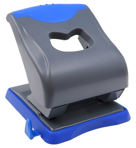 Дырокол 40л Qredo метал.корпус, серо-синий, с линейкой АКЦИЯ