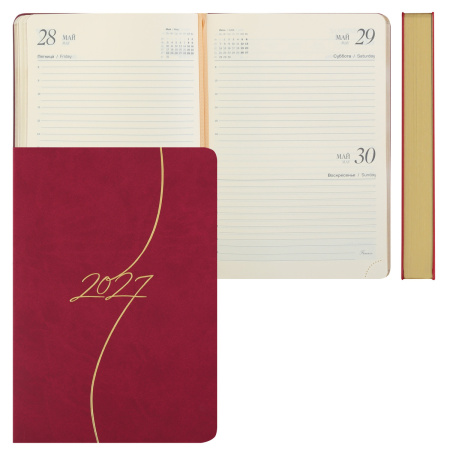 Ежедневник.2027г А5 Инт.обл. Бордовый, кожзам, фольга.176л