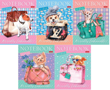 Тетрадь 48л Fashion Dogs, 5 диз., скругл. углы