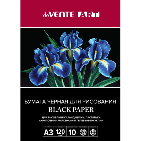 Папка/рисования А3 10л. Черная в пластик. папке, 120г/м2