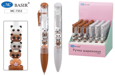 Ручка шарик.авт. Мишки, синяя, корпус с подвижн. фигурками
