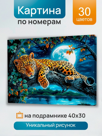 Картина по номерам 30*40 см Ночной леопард на ветке