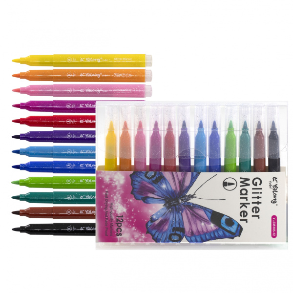 Фломастеры 12цв Бабочка трехгран., утолщенные, БЛЕСТКИ
