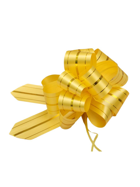 Бант упаковочный 50мм Шар желтый, золотые линии
