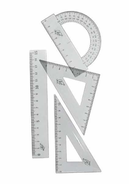 Линейки 4 пр.(лин.15см,2треуг,тр-р) н-р Прозрачный малый