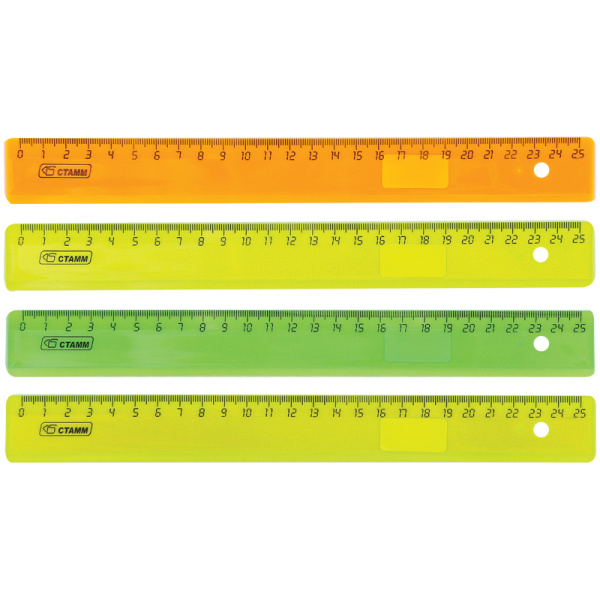 Линейка пластик 25см прозрачная, неон