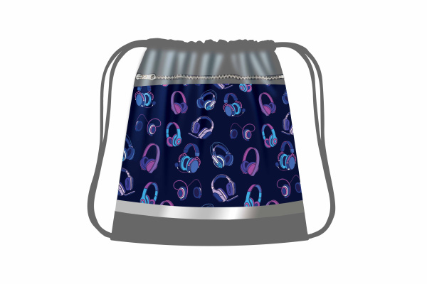 Мешок для обуви Модные наушники  Max 490*410мм с карм., св.полоса