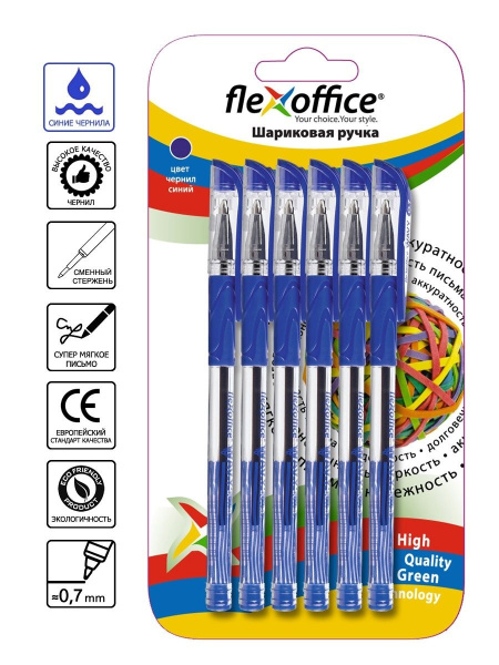 Ручка шарик. Flexoffice Wave  0,7мм  ассорти