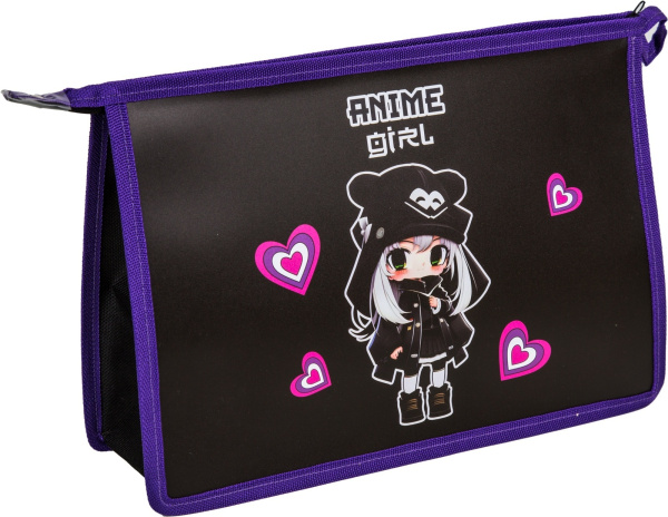 Папка д/тетр А4 на молнии  Anime Girl, широкая боковина