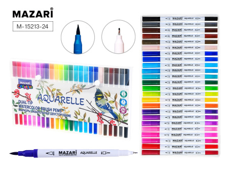 Маркер-акварель 24цв Aquarele двусторон. (кисть+капиллярная ручка