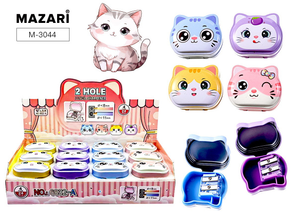 Точилка металл двойная с контейнером Котик