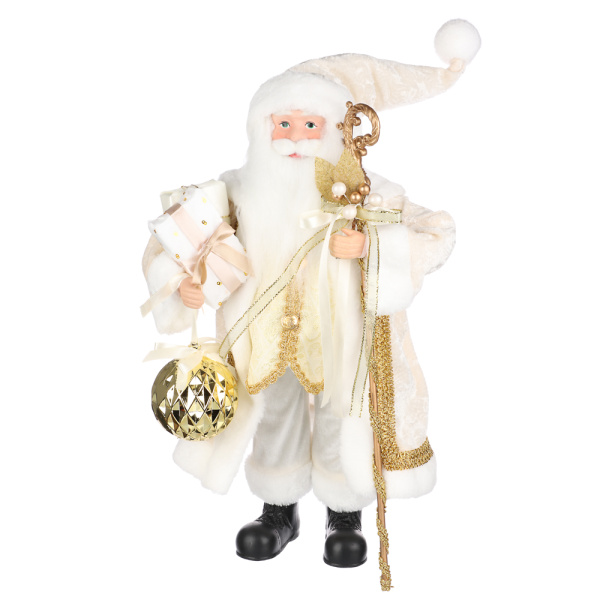 яДед Мороз 45см, бело-золотая шубка