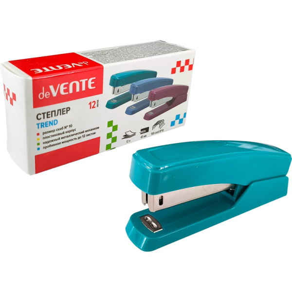 Степлер №10 12л Trend изумрудно-бирюзовый