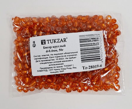 Бисер оранжевый 4мм 50гр прозрачный круглый